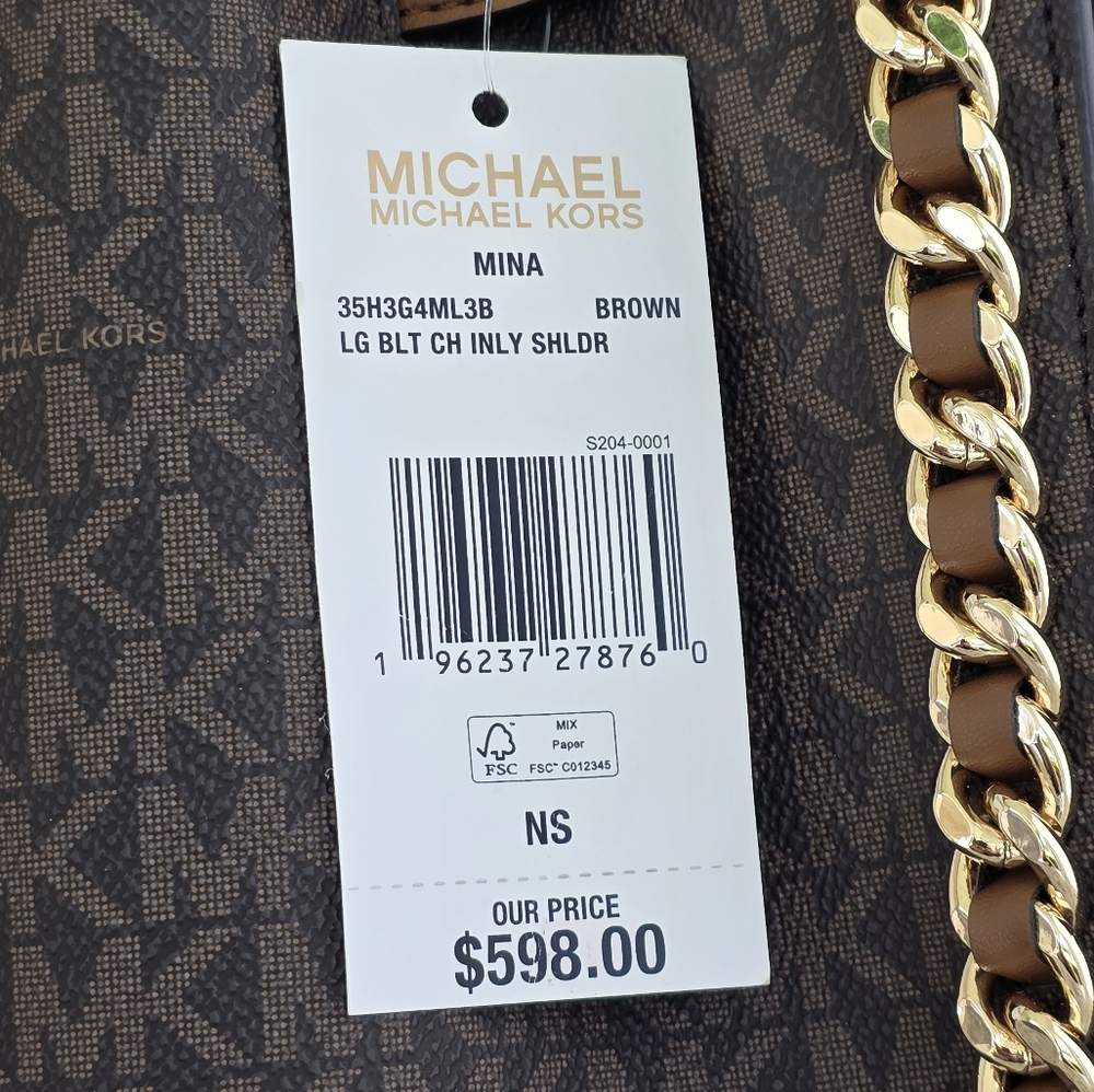 Michael Kors Mina Logo Large Brown Shoulder Bag - Picture 8 of 10